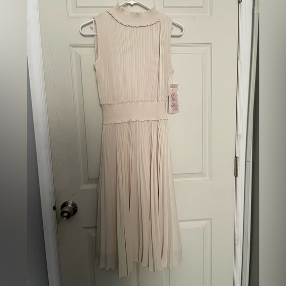 Nanette Lepore Mock Neck Sleeveless Pleated Midi Dress Champagne - Picture 3 of 5